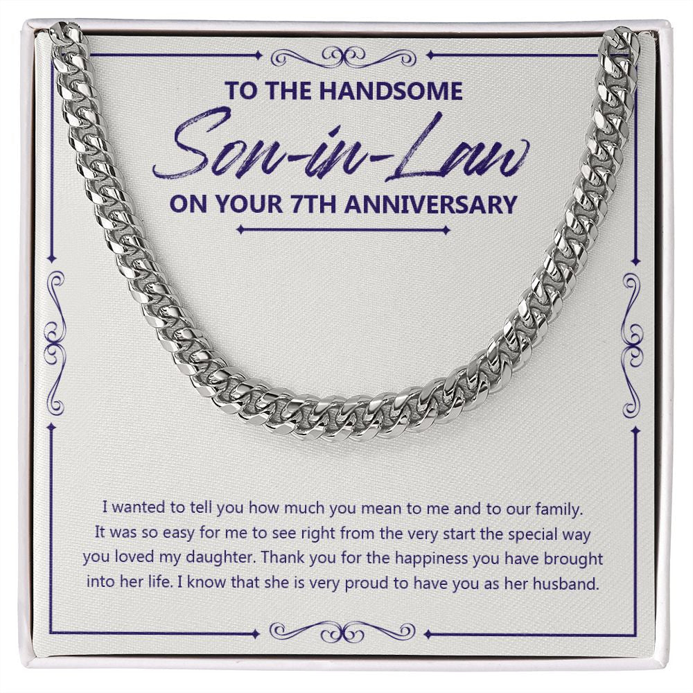 "Special Way You Love Her" Handsome Son In Law 7th Wedding Anniversary Necklace Gift From Mother-In-Law Father-In-Law Cuban Link Chain Jewelry Box