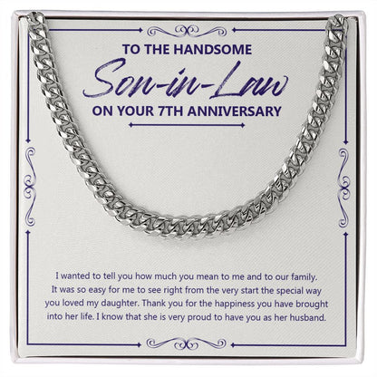 "Special Way You Love Her" Handsome Son In Law 7th Wedding Anniversary Necklace Gift From Mother-In-Law Father-In-Law Cuban Link Chain Jewelry Box