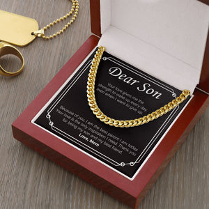 "Your Love Gives Me Strength" Son Necklace Gift From Mom Cuban Link Chain Jewelry Box Christmas Birthday Thanksgiving New Year