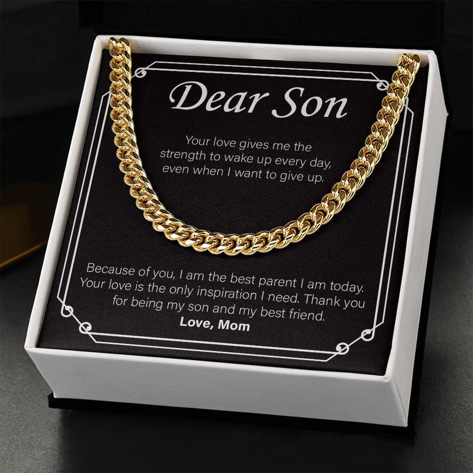 "Your Love Gives Me Strength" Son Necklace Gift From Mom Cuban Link Chain Jewelry Box Christmas Birthday Thanksgiving New Year