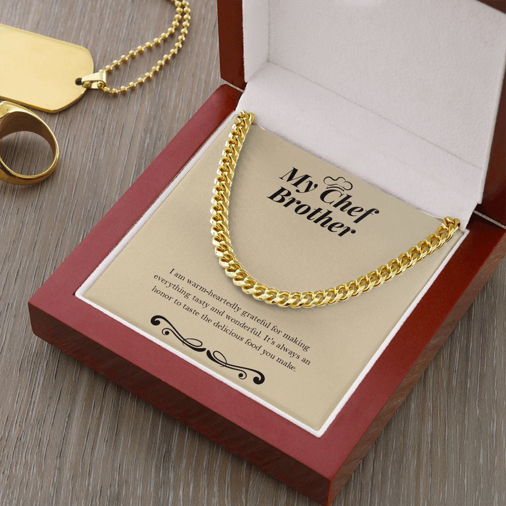 "Delicious Food You Make" Chef Brother Necklace Gift From Sister Sibling Cuban Link Chain Jewelry Box Birthday Christmas Valentines Thanksgiving