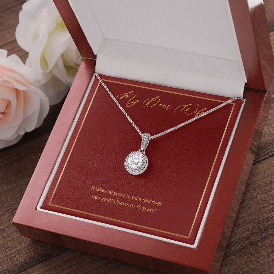 "Marriage Into Gold" Wife Golden Wedding Anniversary Necklace Gift From Husband Eternal Hope Pendant Jewelry Box