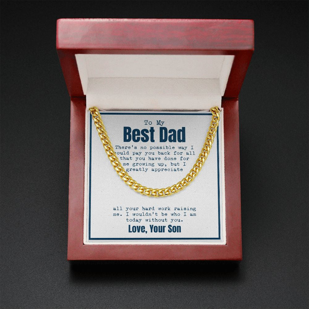 "Hard work Raising Me" Best Dad Necklace Gift From Son Cuban Link Chain Jewelry Box Fathers Day Birthday Christmas Valentines