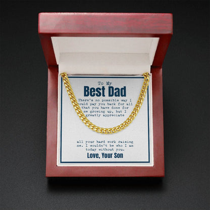 "Hard work Raising Me" Best Dad Necklace Gift From Son Cuban Link Chain Jewelry Box Fathers Day Birthday Christmas Valentines
