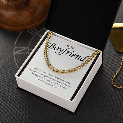 "Doesn't Mean Being Inseparable" Long-Distance Boyfriend Necklace Gift From Girlfriend Cuban Link Chain Jewelry Box Anniversary Valentines Birthday Christmas