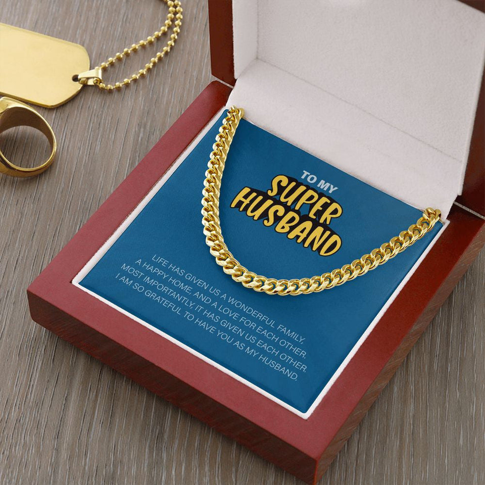 "Life has given me you" Super Husband Necklace Gift From Wife Cuban Link Chain Jewelry Box Thanksgiving Christmas Birthday Fathers Day