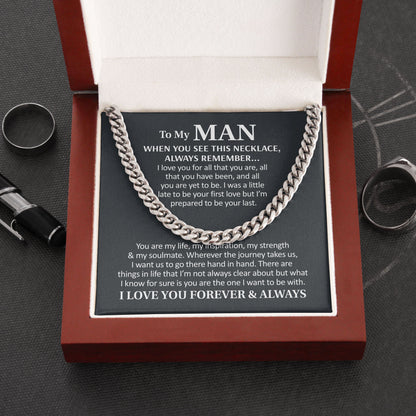 Birthday Gift for Husband, Boyfriend, To My Man Necklace I Love You Forever And Always, Wedding Anniversary, Cuban Link Chain Necklace