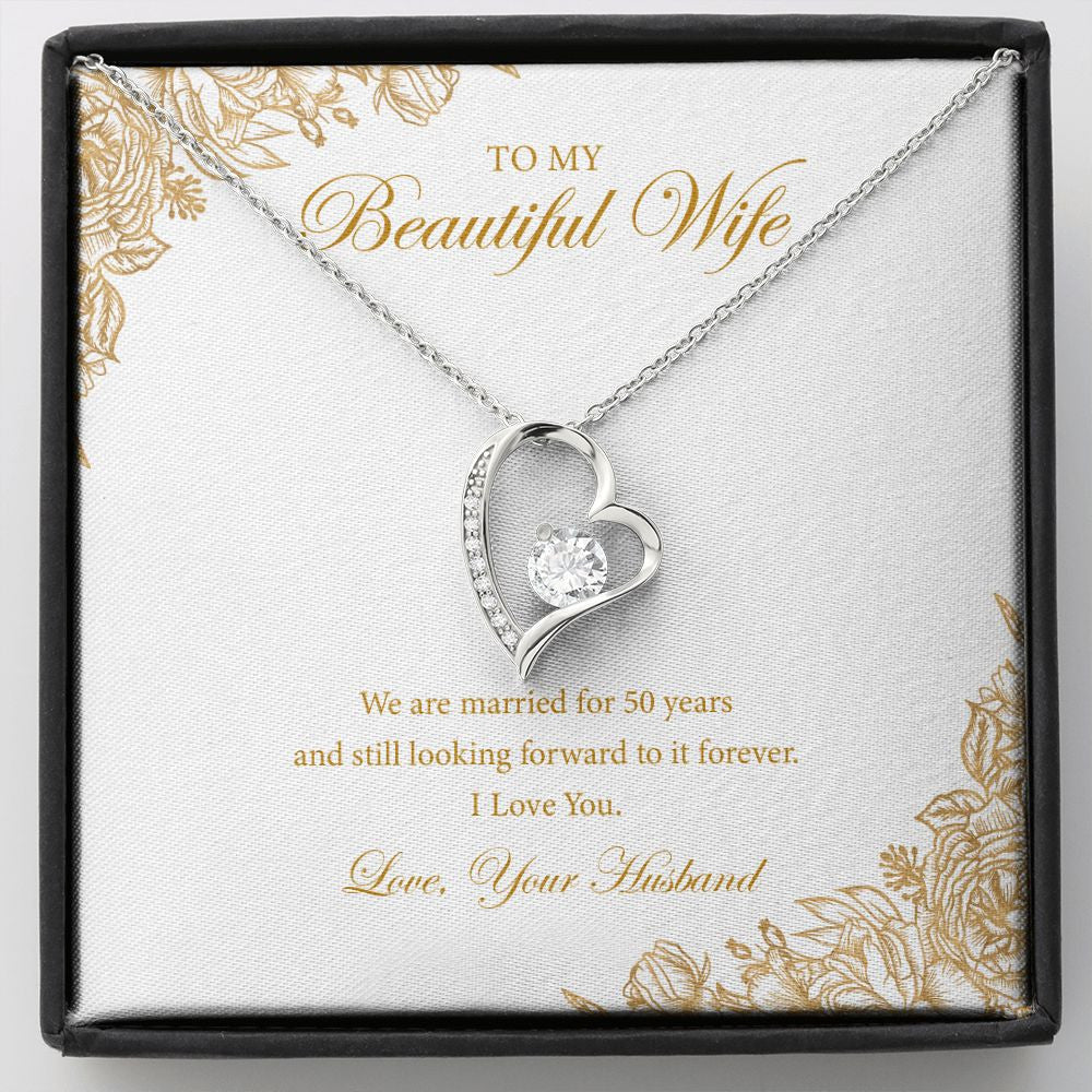 "Still Looking Forward" Wife Golden Wedding Anniversary Necklace Gift From Husband Forever Love Pendant Jewelry Box