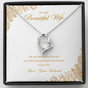 "Still Looking Forward" Wife Golden Wedding Anniversary Necklace Gift From Husband Forever Love Pendant Jewelry Box