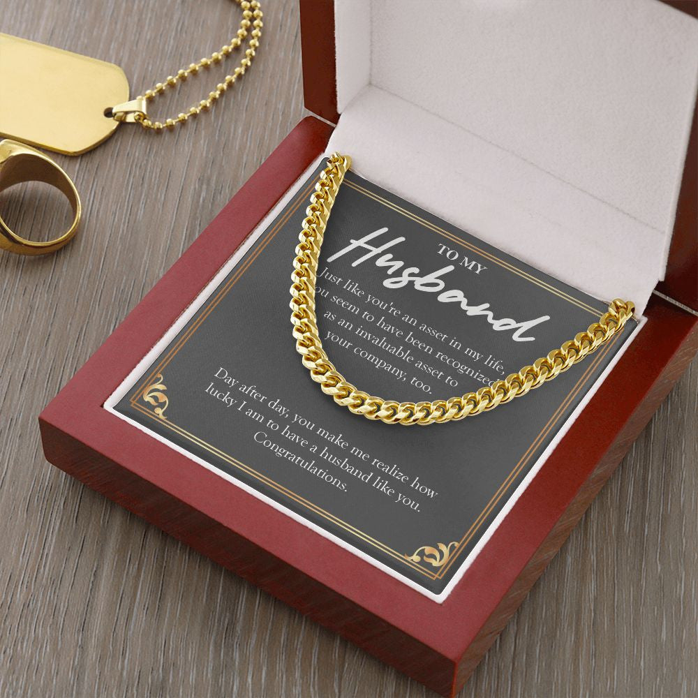 "Asset In My Life" Husband Job Promotion Necklace Gift From Wife Cuban Link Chain Jewelry Box