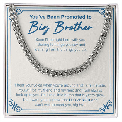"My Friend And Hero" Promoted To Big Brother Necklace Gift From Future Sibling Cuban Link Chain Jewelry Box Baby Shower Gender Reveal