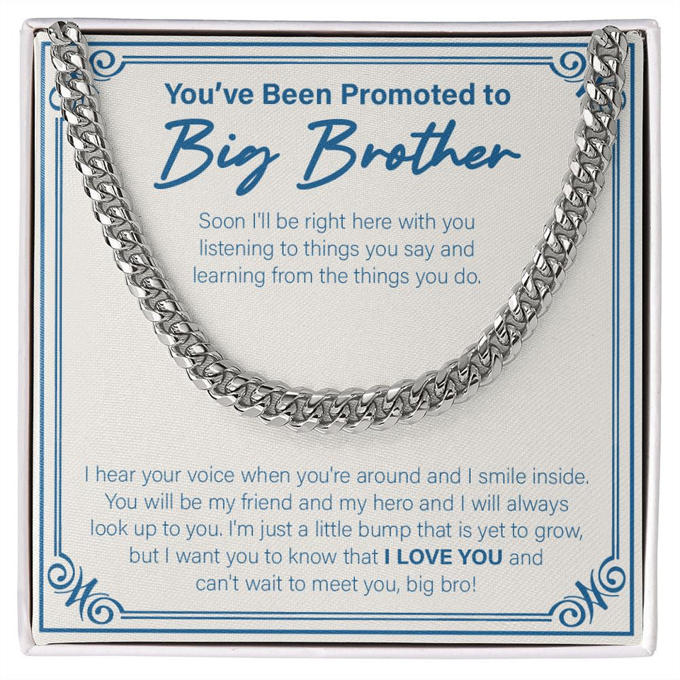 "My Friend And Hero" Promoted To Big Brother Necklace Gift From Future Sibling Cuban Link Chain Jewelry Box Baby Shower Gender Reveal