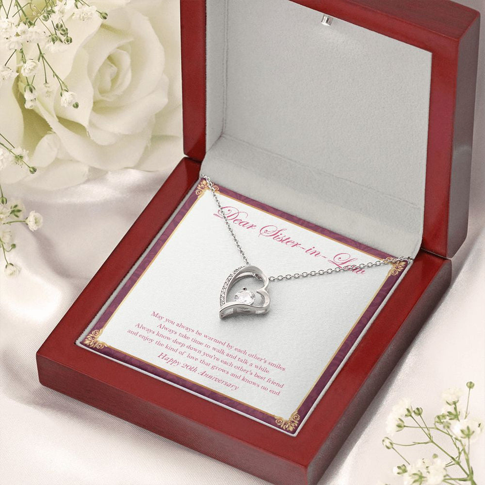 "To Walk And Talk" Sister In Law 20th Wedding Anniversary Necklace Gift From Sister-In-Law Brother-In-Law Forever Love Pendant Jewelry Box