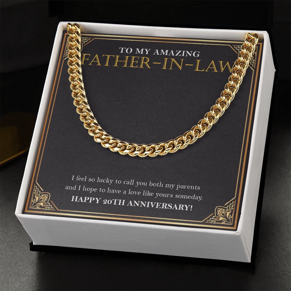 "To Have A Love Like Yours" Amazing Father-In-Law 20th Wedding Anniversary Necklace Gift From Daughter-In-Law Son-In-Law Cuban Link Chain Jewelry Box