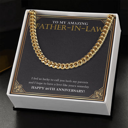 "To Have A Love Like Yours" Amazing Father-In-Law 20th Wedding Anniversary Necklace Gift From Daughter-In-Law Son-In-Law Cuban Link Chain Jewelry Box