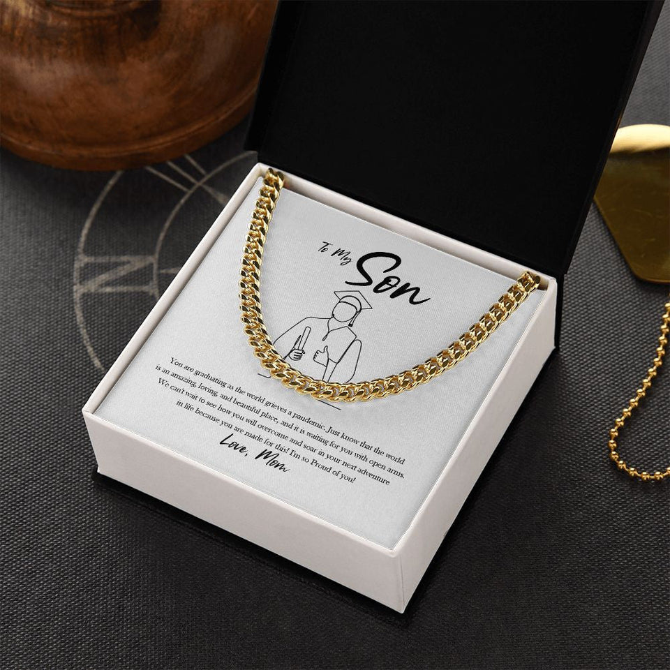 "Overcome And Soar" Son Graduation Necklace Gift From Mom Cuban Link Chain Jewelry Box