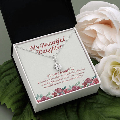 "You Are Beautiful" Beautiful Daughter Necklace Gift From Mom Dad Parents Alluring Beauty Pendant Jewelry Box Christmas Birthday New Year Valentines