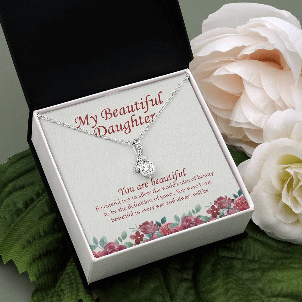"You Are Beautiful" Beautiful Daughter Necklace Gift From Mom Dad Parents Alluring Beauty Pendant Jewelry Box Christmas Birthday New Year Valentines