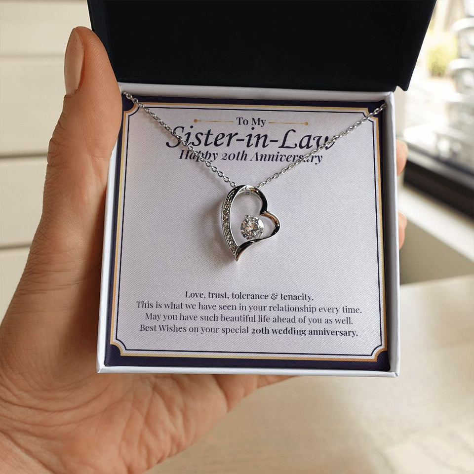 "Love, Trust, Tolerance" Sister In Law 20th Wedding Anniversary Necklace Gift From Sister-In-Law Brother-In-Law Forever Love Pendant Jewelry Box