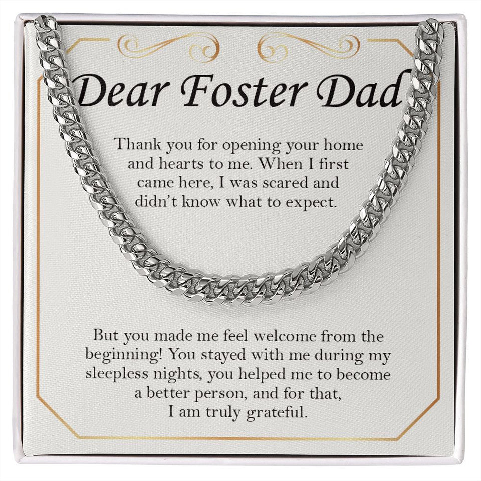 "Made Me Feel Welcome" Foster Dad Necklace Gift From Daughter Son Cuban Link Chain Jewelry Box Birthday Christmas Thanksgiving Valentines