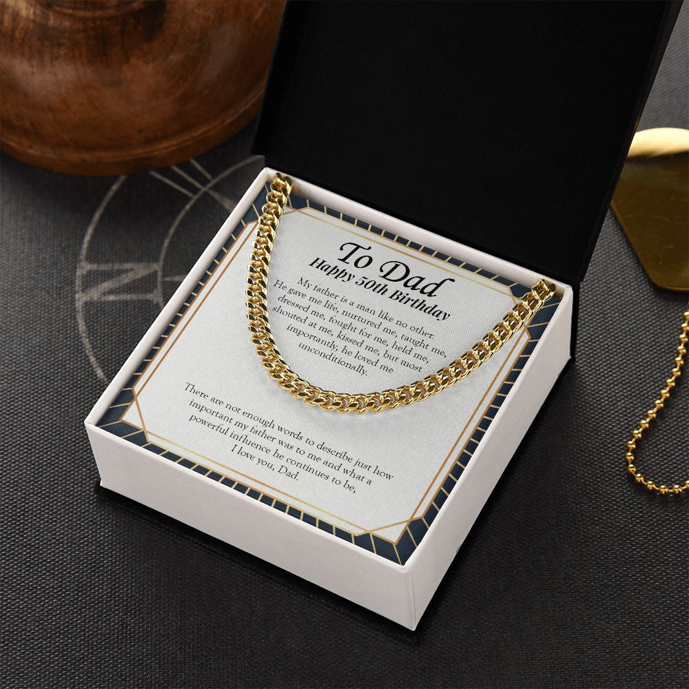 "A Powerful Influence" Dad 50th Birthday Necklace Gift From Daughter Son Cuban Link Chain Jewelry Box