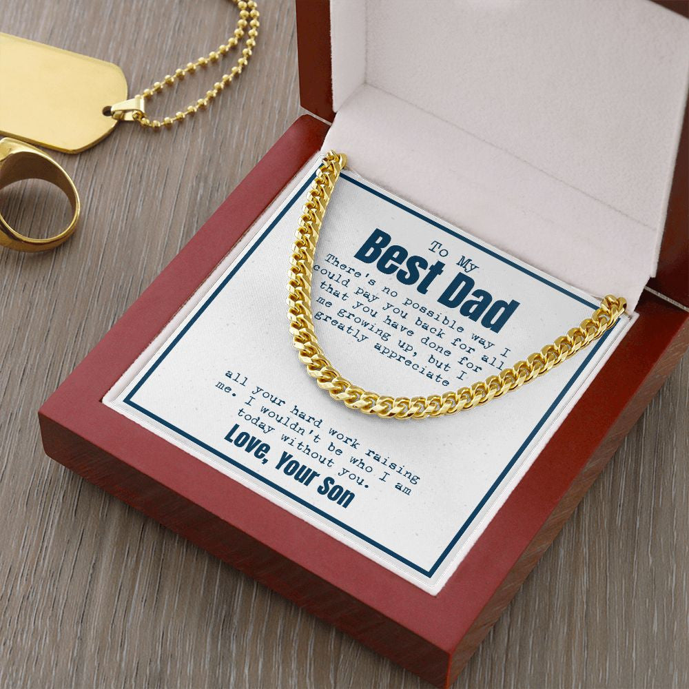 "Hard work Raising Me" Best Dad Necklace Gift From Son Cuban Link Chain Jewelry Box Fathers Day Birthday Christmas Valentines
