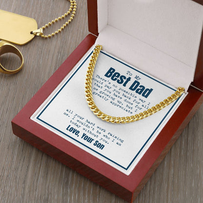 "Hard work Raising Me" Best Dad Necklace Gift From Son Cuban Link Chain Jewelry Box Fathers Day Birthday Christmas Valentines