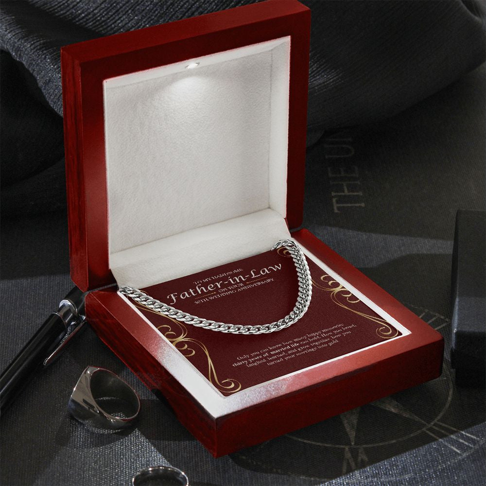 "Thirty Years Of Memories" Handsome Father In Law 30th Wedding Anniversary Necklace Gift From Son-In-Law Daughter-In-Law Cuban Link Chain Jewelry Box