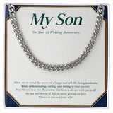 "Loveliest Married Life" Son 1st Wedding Anniversary Necklace Gift ''Loveliest Married Life" From Mom Dad Parents Cuban Link Chain Jewelry Box