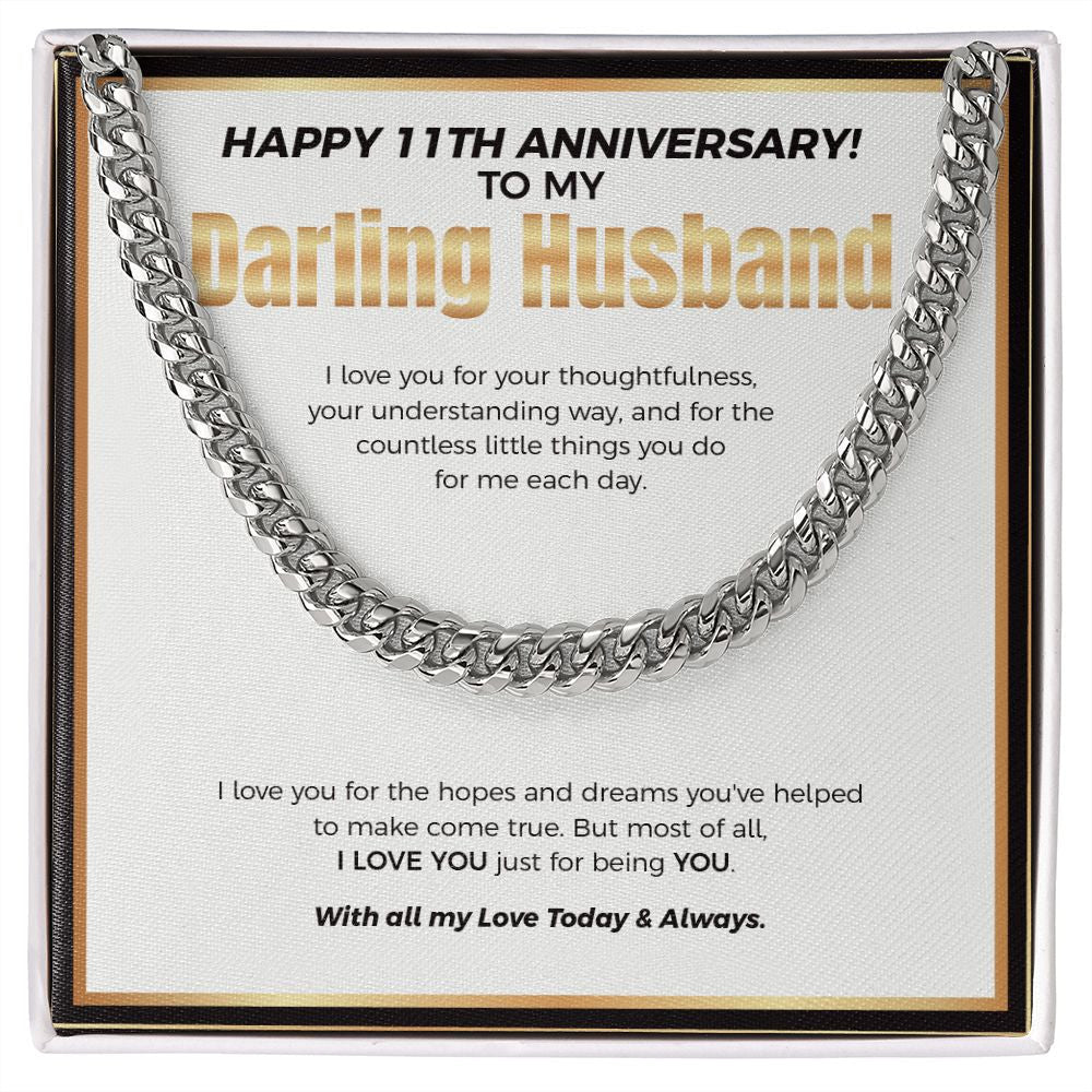 "Your Understanding Ways" Darling Husband 11th Wedding Anniversary Necklace Gift From Wife Cuban Link Chain Jewelry Box