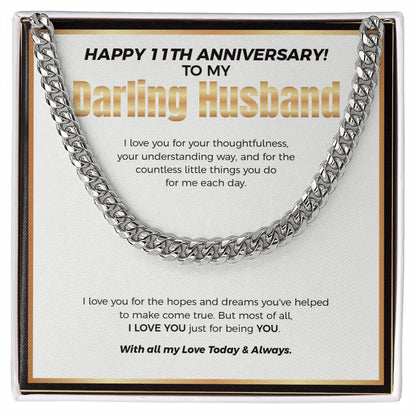 "Your Understanding Ways" Darling Husband 11th Wedding Anniversary Necklace Gift From Wife Cuban Link Chain Jewelry Box