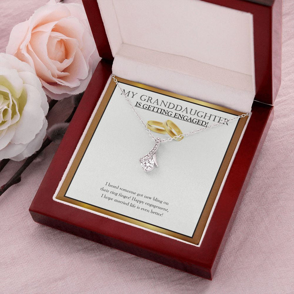 "Bling On The Finger" Granddaughter Engagement Necklace Gift From Grandpa Grandma Grandparents Alluring Beauty Pendant Jewelry Box