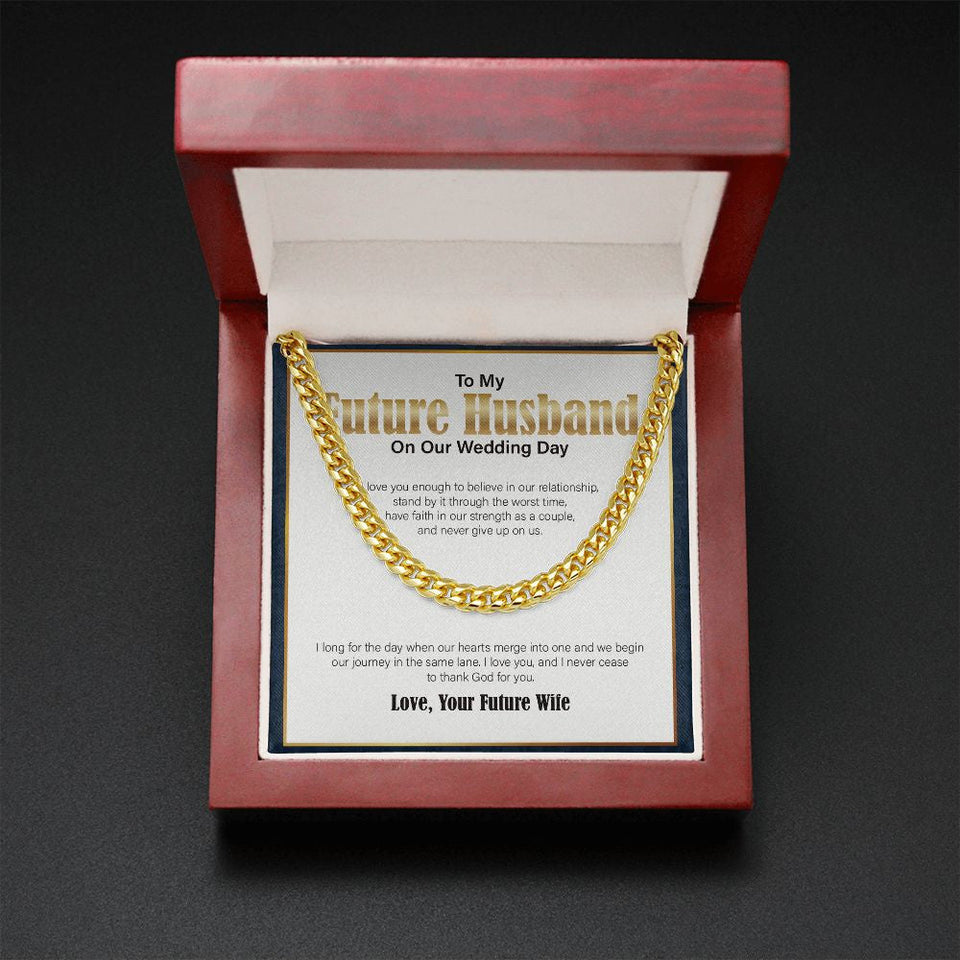 "I Love You Enough" Future Husband Wedding Day Necklace Gift From Fiancee Soon To Be Wife Cuban Link Chain Jewelry Box