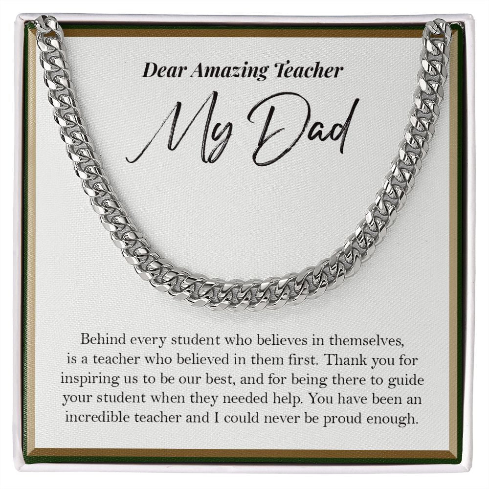 "Behind Every Student" Amazing Teacher Dad Necklace Gift From Daughter Son Cuban Link Chain Jewelry Box Teachers Day Thanksgiving Birthday