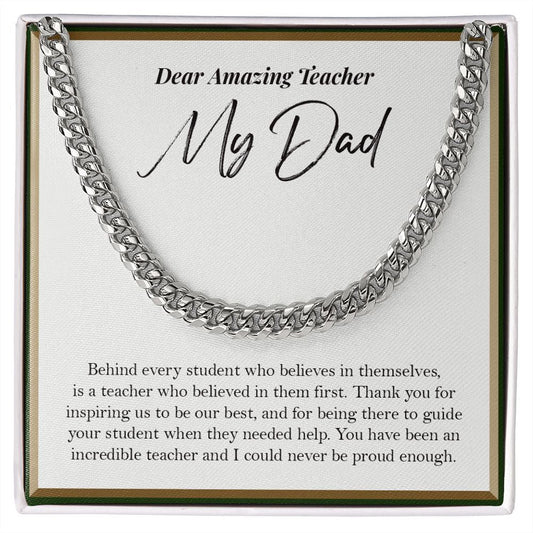 "Behind Every Student" Amazing Teacher Dad Necklace Gift From Daughter Son Cuban Link Chain Jewelry Box Teachers Day Thanksgiving Birthday