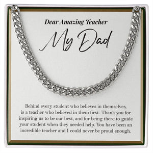 "Behind Every Student" Amazing Teacher Dad Necklace Gift From Daughter Son Cuban Link Chain Jewelry Box Teachers Day Thanksgiving Birthday