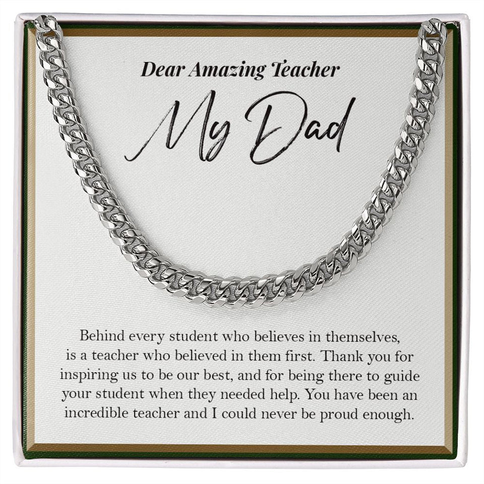 "Behind Every Student" Amazing Teacher Dad Necklace Gift From Daughter Son Cuban Link Chain Jewelry Box Teachers Day Thanksgiving Birthday