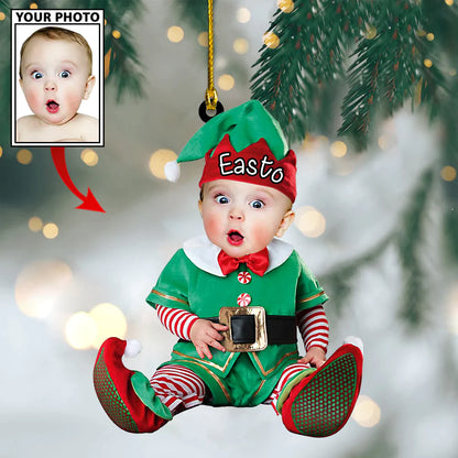 Custom Baby Cartoon Boy Cute Photo With Name for Christmas Ornament