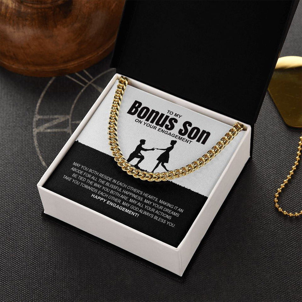 "Blissful Happiness" Bonus Son Engagement Necklace Gift From Mom Dad Parents Cuban Link Chain Jewelry Box
