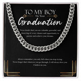 "When You Stop Trying" Son Graduation Necklace Gift From Dad Mom Cuban Link Chain Jewelry Box