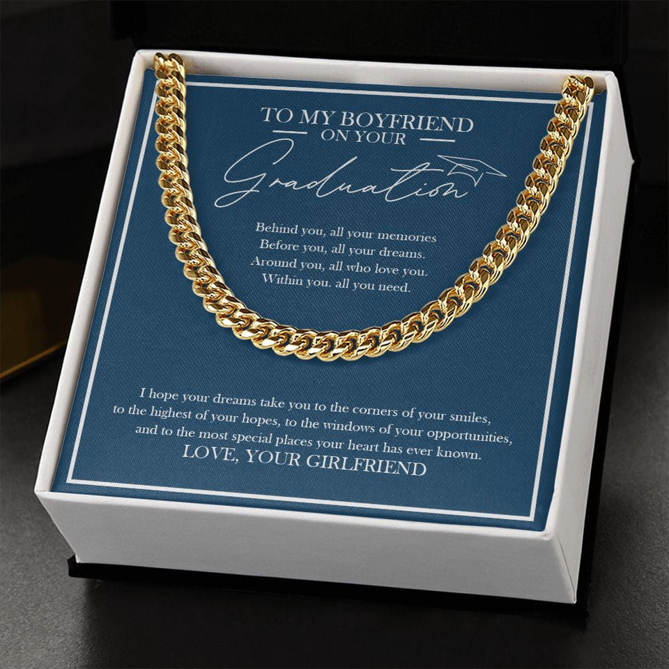 "The Highest Of Your Hopes" Boyfriend Graduation Necklace Gift From Girlfriend Cuban Link Chain Jewelry Box