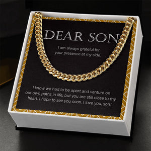 "Close To My Heart" Long-Distance Son Necklace Gift From Mom Dad Cuban Link Chain Jewelry Box Birthday Christmas Graduation Thanksgiving