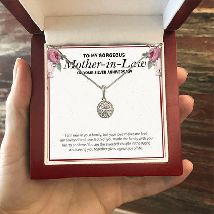 "New To A Family" Gorgeous Mother In Law Silver Wedding Anniversary Necklace Gift Daughter-In-Law Son-In-Law Eternal Hope Pendant Jewelry Box