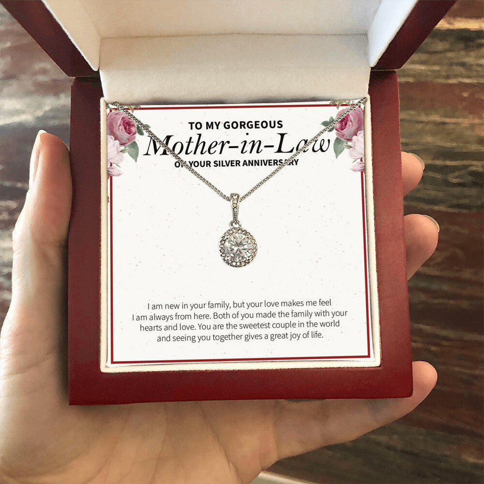 "New To A Family" Gorgeous Mother In Law Silver Wedding Anniversary Necklace Gift Daughter-In-Law Son-In-Law Eternal Hope Pendant Jewelry Box