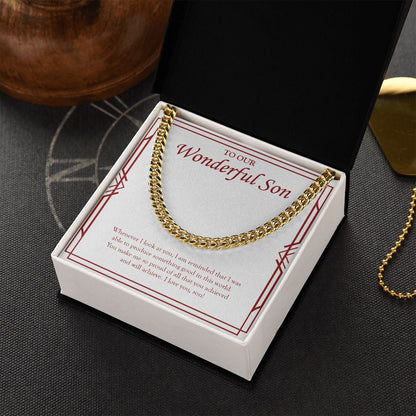 "Something Good In This World" Wonderful Son Necklace Gift From Mom Dad Cuban Link Chain Jewelry Box Birthday Graduation Christmas Wedding