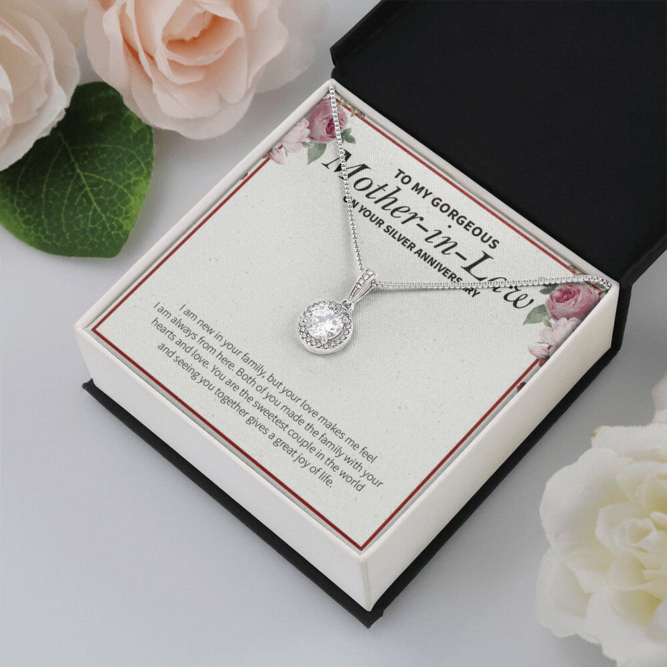 "New To A Family" Gorgeous Mother In Law Silver Wedding Anniversary Necklace Gift Daughter-In-Law Son-In-Law Eternal Hope Pendant Jewelry Box