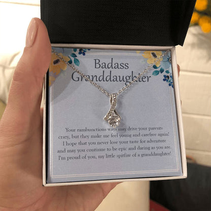"Feel Young And Carefree" Badass Granddaughter Necklace Gift From Grandma Grandpa Alluring Beauty Pendant Jewelry Box Birthday Christmas Valentines New Year