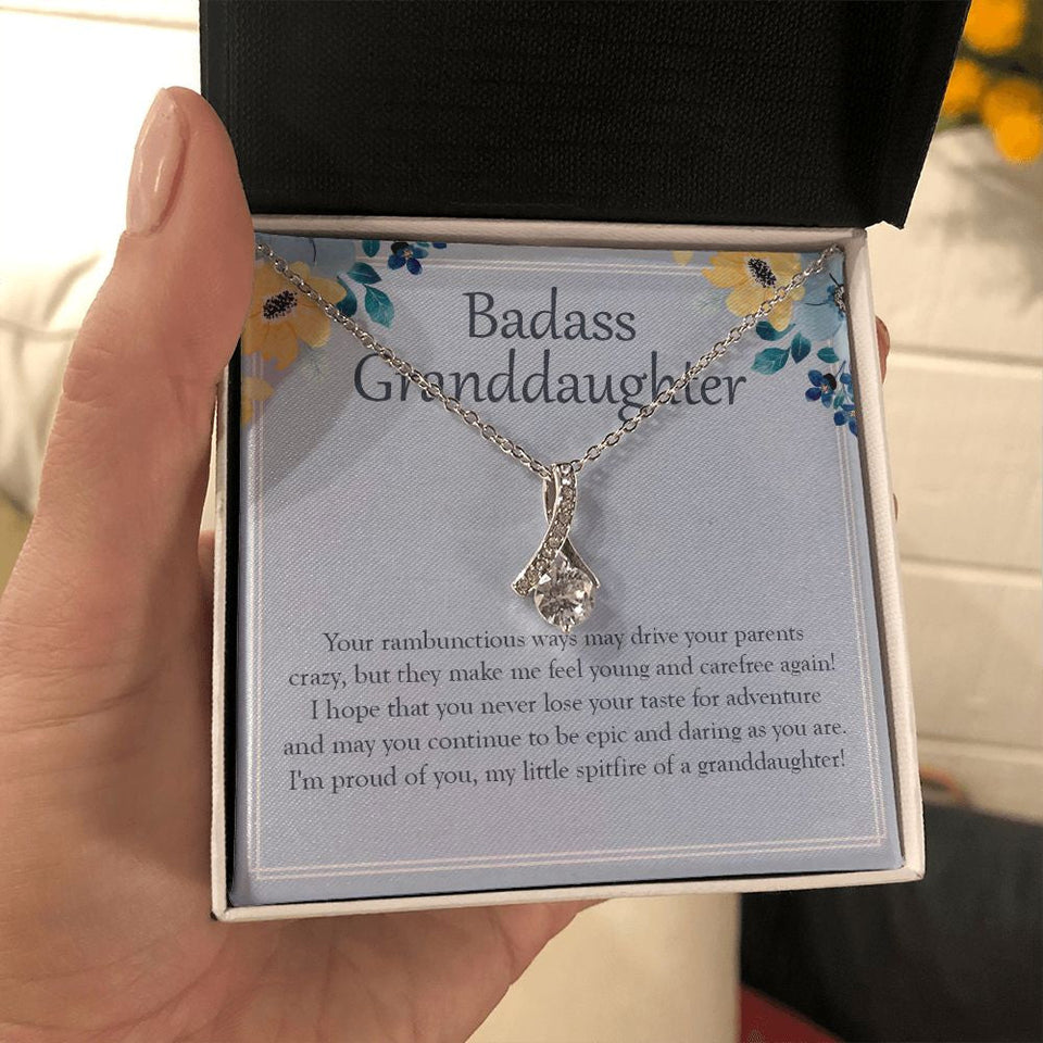 "Feel Young And Carefree" Badass Granddaughter Necklace Gift From Grandma Grandpa Alluring Beauty Pendant Jewelry Box Birthday Christmas Valentines New Year