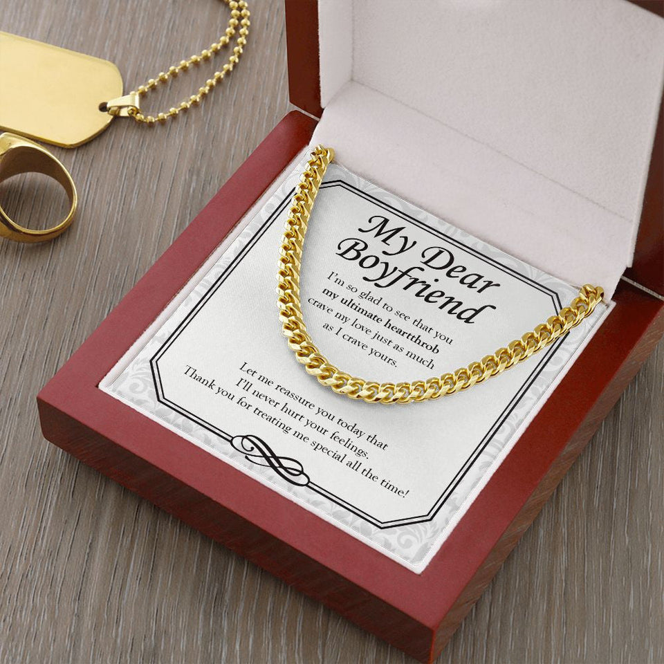 "My Ultimate Heartthrob" Boyfriend Necklace Gift From Girlfriend Cuban Link Chain Jewelry Box Anniversary Valentines Christmas Thanksgiving