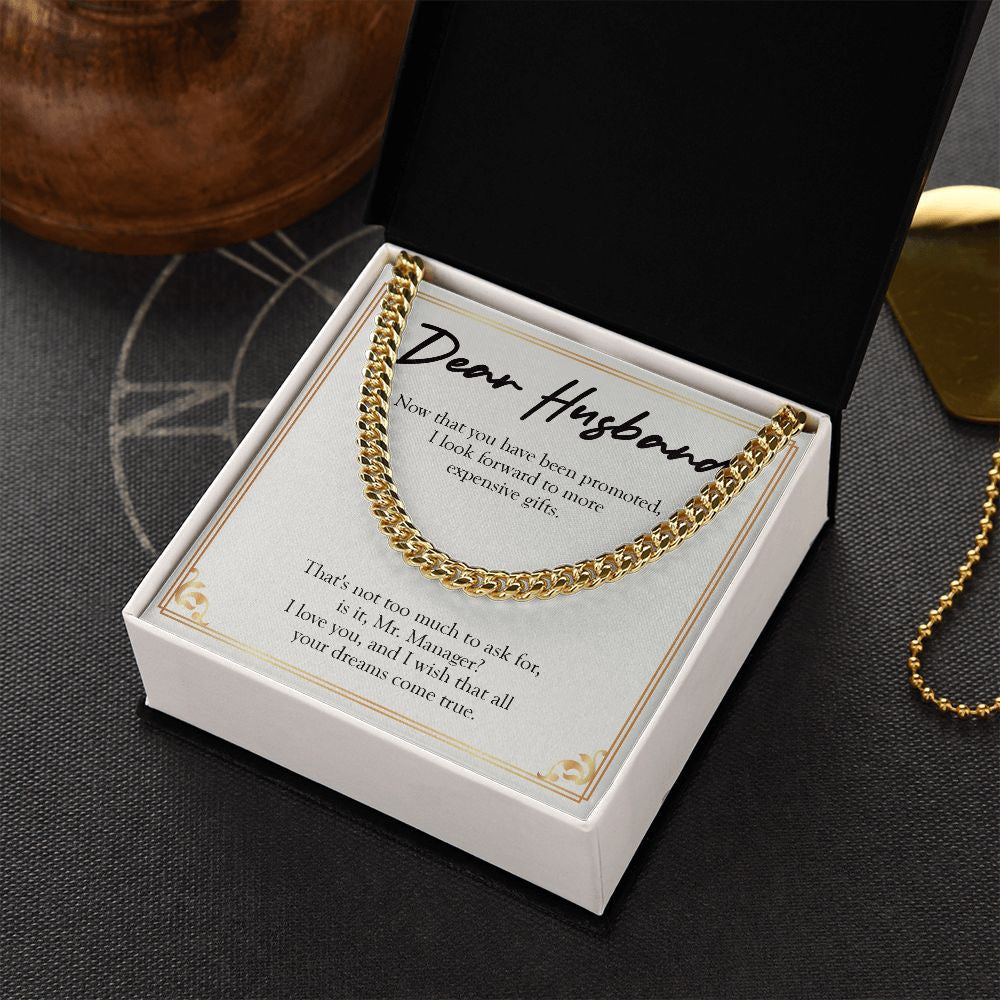 "All Your Dreams Come True" Husband Job Promotion Necklace Gift From Wife Cuban Link Chain Jewelry Box
